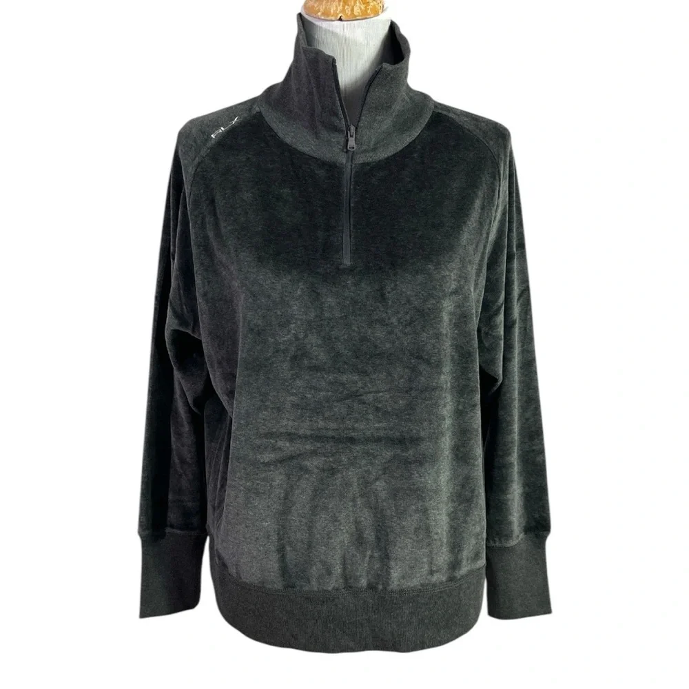 Ralph Lauren RLX Velour Golf 1/4 Zip Womens Medium Gray Pullover Sweatshirt